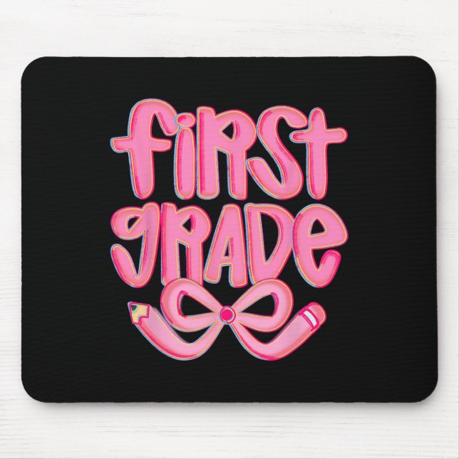 Preppy First Grade Back To School Coquette Bow Tea Mouse Mat (Front)