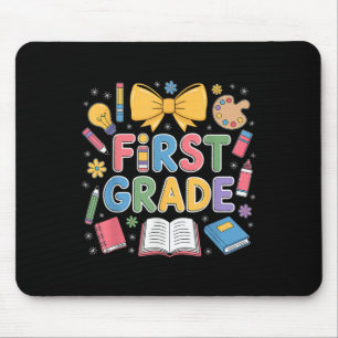 Preppy First Grade Back To School Coquette Bow Tea Mouse Mat