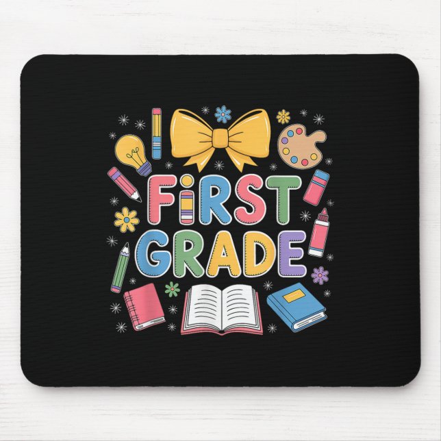 Preppy First Grade Back To School Coquette Bow Tea Mouse Mat (Front)