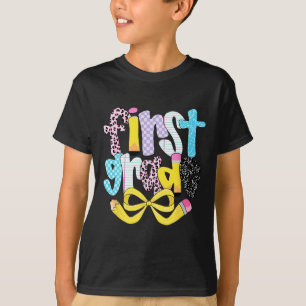 Preppy First Grade Retro Chequered Teacher Back To T-Shirt