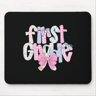 Preppy First Grade Teacher Blue Floral Coquette Pe Mouse Mat