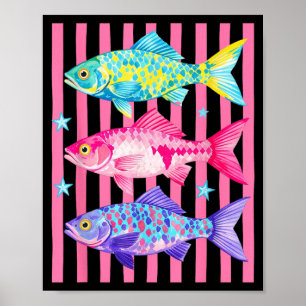 Preppy Fish ed Retro Summertime Travel Beach Poster