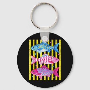 Preppy Fish Retro Summertime Travel Beach Vacation Key Ring