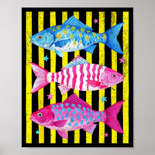Preppy Fish Retro Summertime Travel Beach Vacation Poster