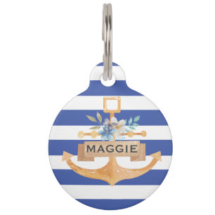 preppy floral anchor monogram ID Dog Tag