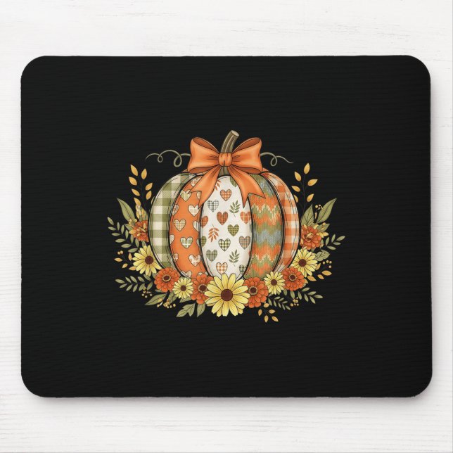 Preppy Floral Fall Pumpkin Lace Coquette Bow Hallo Mouse Mat (Front)
