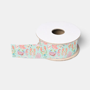 Preppy Floral Ocean Sealife Grosgrain Ribbon