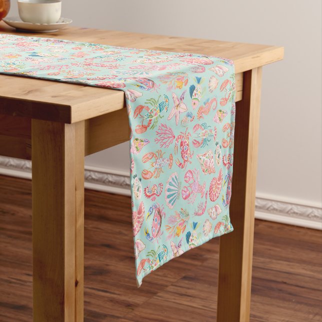 Preppy Floral Ocean Sealife Short Table Runner (In Situ)