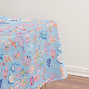 Preppy Floral Ocean Sealife Tablecloth