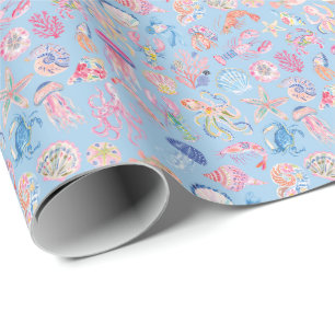 Preppy Floral Ocean Sealife Wrapping Paper