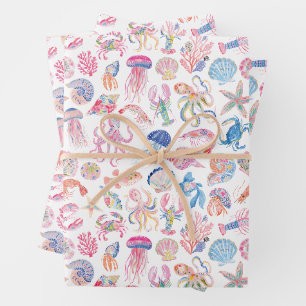 Preppy Floral Ocean Sealife Wrapping Paper Sheet