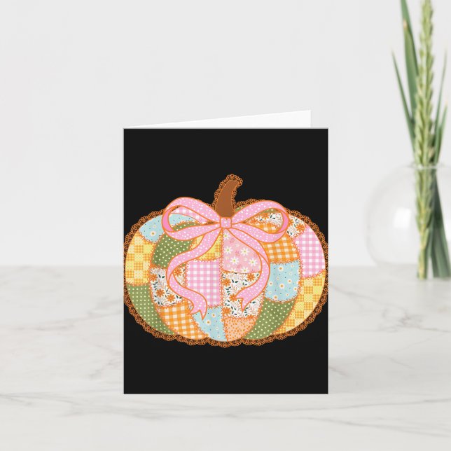 Preppy Floral Patchwork Pumpkin Coquette Lace Fall Card (Front)