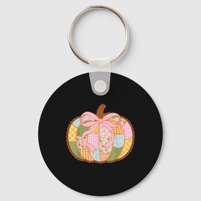 Preppy Floral Patchwork Pumpkin Coquette Lace Fall Key Ring (Front)