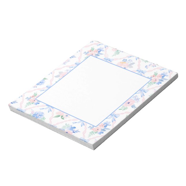 Preppy Floral Ribbon Bows Grandmillennial Notepad (Rotated)