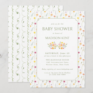 Preppy Floral Spring Summer Flowers Baby Shower Invitation