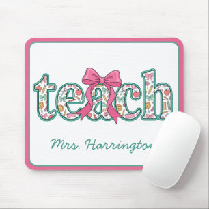 Preppy Floral Teach with Pink Bow Mouse Mat
