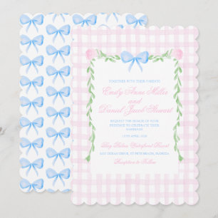 Preppy Floral Watercolor Bow Wedding Invitation