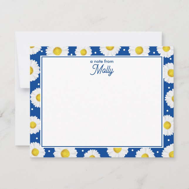 Preppy Floral Watercolor Daisies Navy Blue Yellow Card (Front)