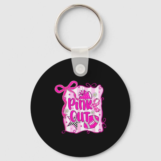 Preppy Football Nk Out Coquette Breast Cancer Chee Key Ring (Front)