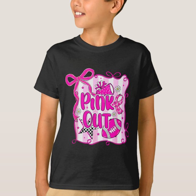 Preppy Football Nk Out Coquette Breast Cancer Chee T-Shirt (Front)