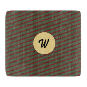 Preppy Forest Green & Burgundy Stripes Monogram Cutting Board