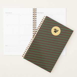 Preppy Forest Green & Burgundy Stripes Monogram Planner