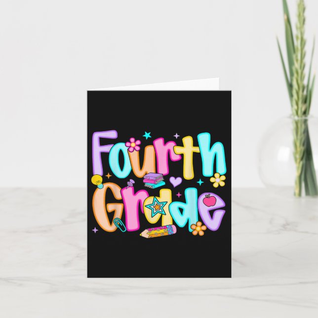 Preppy Fourth Grade Back To School 4th Grade Teach Card (Front)