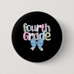 Preppy Fourth Grade Teacher Blue Floral Coquette P 6 Cm Round Badge