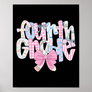 Preppy Fourth Grade Teacher Blue Floral Coquette P Poster