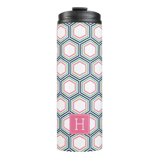 Preppy Geometric Pattern and Monogram Thermal Tumbler (Front)