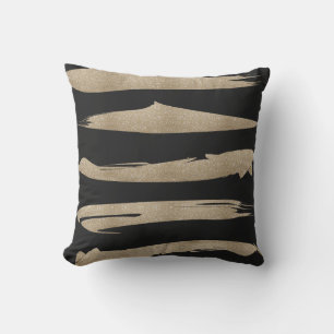 preppy geometric pattern black and gold stripes cushion