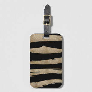 preppy geometric pattern black and gold stripes luggage tag