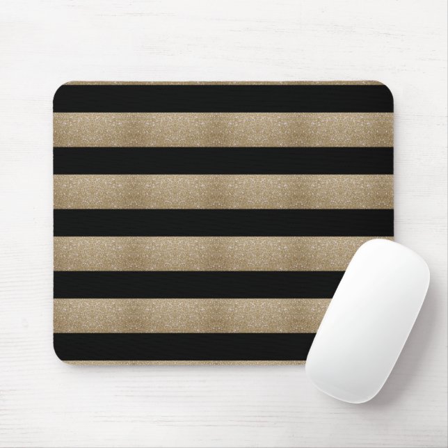 preppy geometric pattern black and gold stripes mouse mat (With Mouse)