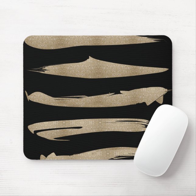 preppy geometric pattern black and gold stripes mouse mat (With Mouse)