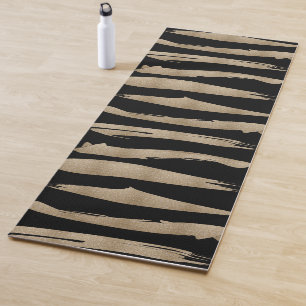 preppy geometric pattern black and gold stripes yoga mat