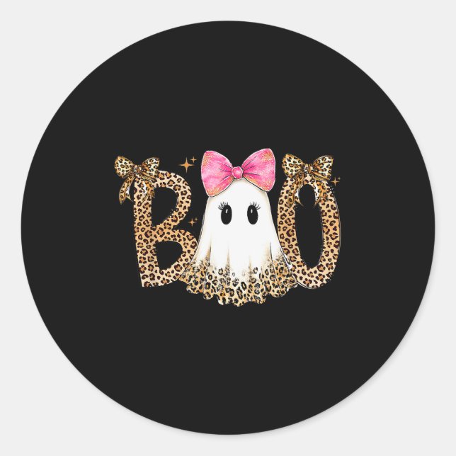 Preppy Ghost Boo,leopard Soky Coquette,halloween F Classic Round Sticker (Front)