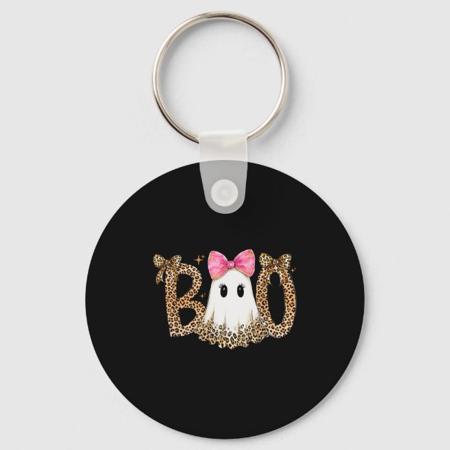 Preppy Ghost Boo,leopard Soky Coquette,halloween F Key Ring (Front)