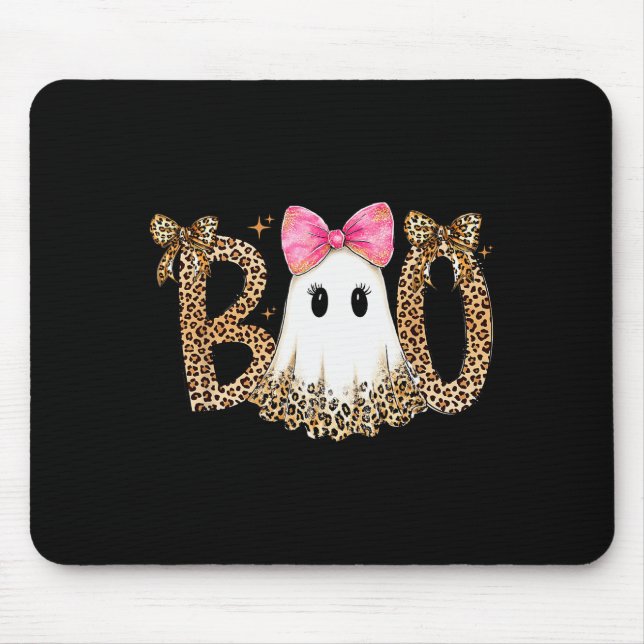 Preppy Ghost Boo,leopard Soky Coquette,halloween F Mouse Mat (Front)