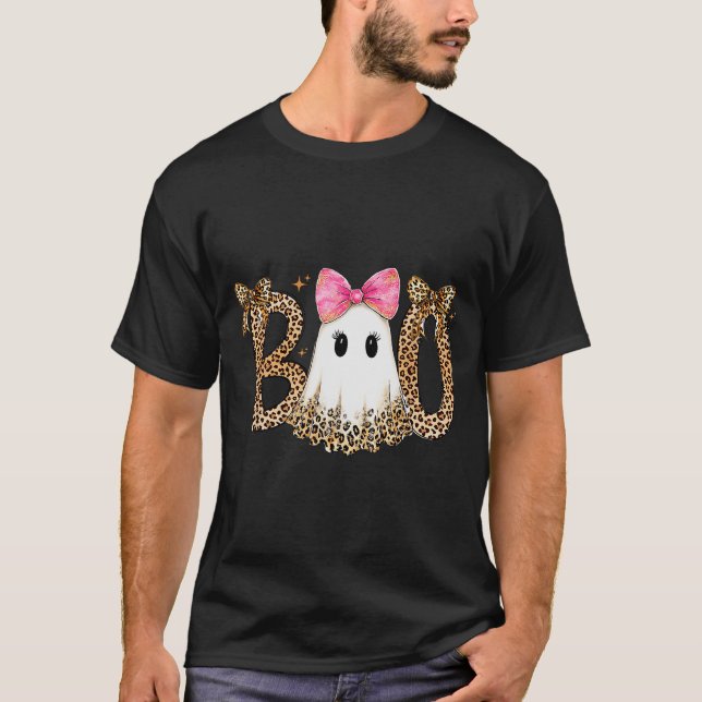 Preppy Ghost Boo,leopard Soky Coquette,halloween F T-Shirt (Front)