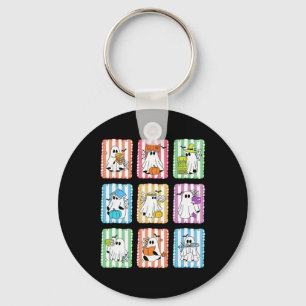 Preppy Ghost Reading Books Teacher Halloween Libra Key Ring