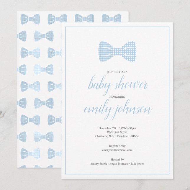 Preppy Gingham Bow Tie Baby Boy Shower Invitation (Front/Back)