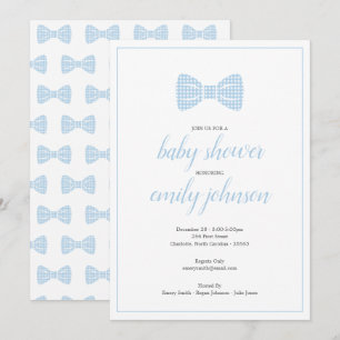 Preppy Gingham Bow Tie Baby Boy Shower Invitation