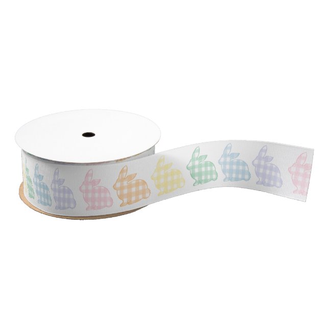 Preppy Gingham Easter Bunnies Pastel Grosgrain Ribbon (Spool)