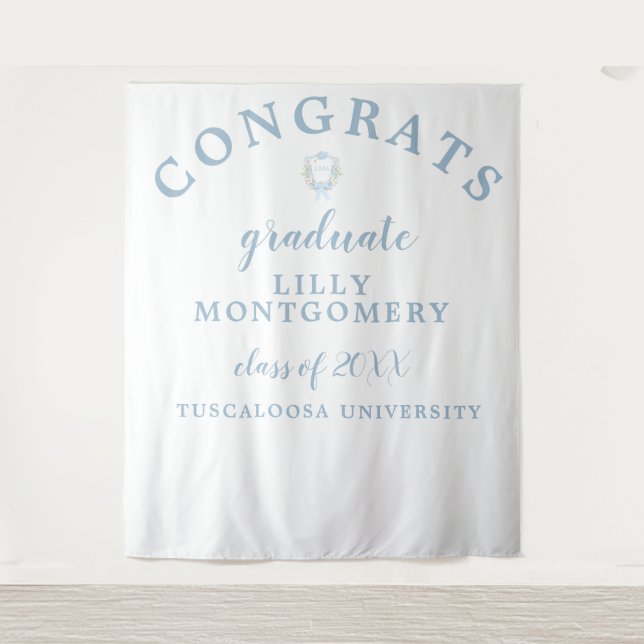 Preppy Gingham Monogram Graduation Photo Backdrop Tapestry (Front)