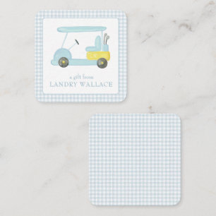 Preppy Gingham Watercolor Blue Monogram Golf Cart Card