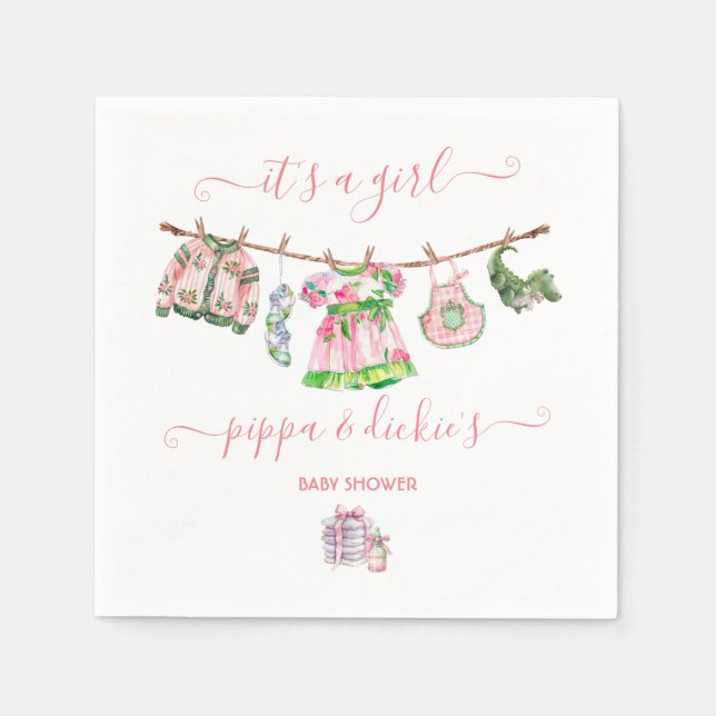 Preppy Girl clothesline Baby Shower Napkin (Front)