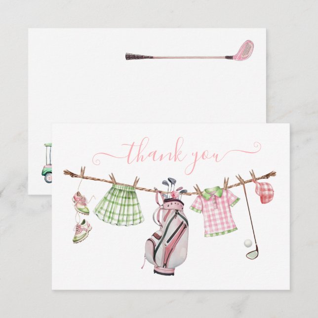 Preppy Girl Golf Clothesline Thank You Note (Front/Back)