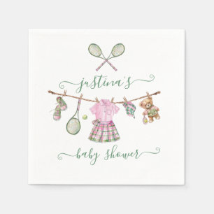 Preppy Girl Tennis Baby Shower Clothesline Napkin