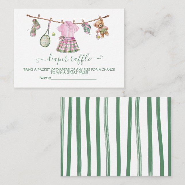 Preppy Girl Tennis clothesline Diaper Raffle card (Front/Back)