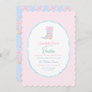 Preppy Girls Cowgirl First Rodeo Birthday Invitation